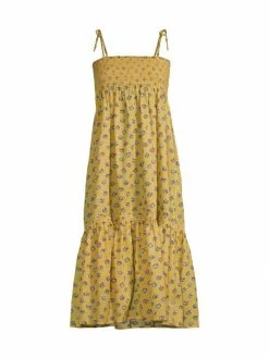 Tory Burch Midi-Dres Tiered Floral Smocked