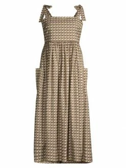 Tory Burch Midi-Dres Beach Printed Tie-Shoulder