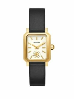 Tory Burch Watch Luggage Robinson Leather Strap Goldtone