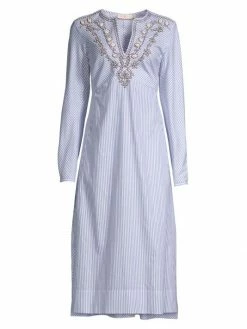 Tory Burch Tunic Dres Stripe Embellished Midi Step Hem