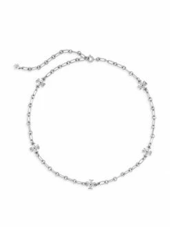 Tory Burch Necklace Silvertone Stone Chain Semi-Preciou Roxanne