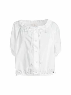 Tory Burch Top Poplin Tie-Neck Lemon Lime