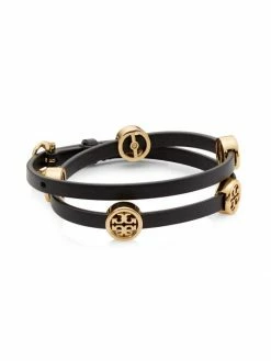 Tory Burch Miller Bracelet 18K Gold-Plated Leather Double-Wrap