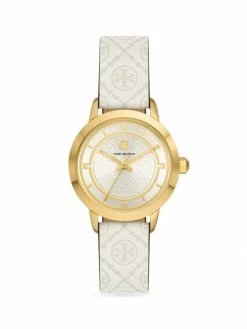 Tory Burch Tory Goldtone Watch Stainless Steel Leather Strap
