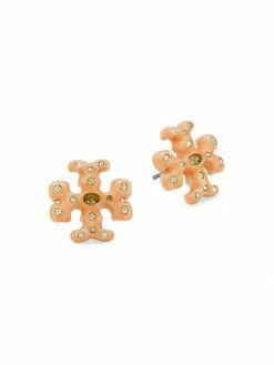Tory Burch Earring Crystal Resin Stud Roxanne Goldtone,