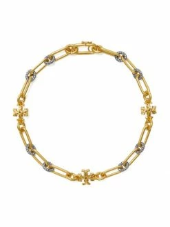 Tory Burch Necklace Roxanne Crystal Logo Chain Two-Tone