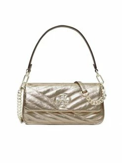 Tory Burch Shoulder Bag Leather Small Flap Chevron Kira Metallic