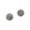 Tory Burch Kira Silvertone, Earring Crystal Mother-Of-Pearl Logo Stud