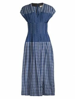 Tory Burch Picnic Plaid Midi-Dres Silk Claire
