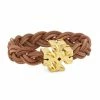 Tory Burch Fisherman Bracelet 18K-Gold-Plated Leather Braided