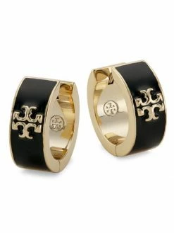 Tory Burch Earring Logo Huggie Kira 18K-Gold-Plated Enamel Hoop