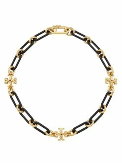 Tory Burch Logo Chain Necklace Roxanne 18K-Gold-Plated Enamel