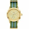 Tory Burch Tory Goldtone Watch Stainless Steel Fabric Chronograph