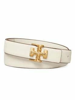 Tory Burch Belt Kira Leather Almond Logo Dusty