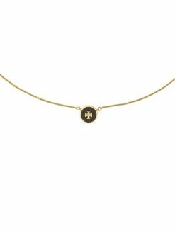 Tory Burch Kira Pendant Necklace Logo 18K-Gold-Plated Enamel