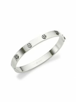 Tory Burch Bangle Bracelet Logo Stud Hinged Silvertone