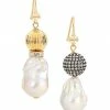 Tory Burch Earring Kira Crystal Goldtone, Pearl Mismatched Drop Baroque