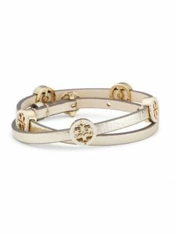 Tory Burch Miller Bracelet 18K-Gold-Plated, Leather, Enamel Double-Wrap