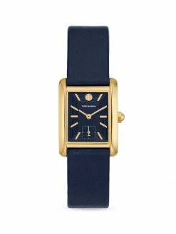 Tory Burch Watch Eleanor Leather Strap Goldtone